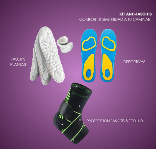 KIT ANTI DOLOR PLANTAR | 2X1 Plantillas cloud 5D + Plantillas silicone comfort + Tobillera pro fascitis.